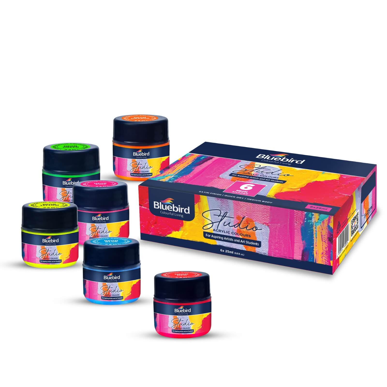 Studio Acrylic Colours - 25 ml - Set of 6 Neon Shades